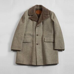 Vintage 70s Woolrich Wool Tweed Shearling Lined Faux Fur Overcoat Winter Coat 44